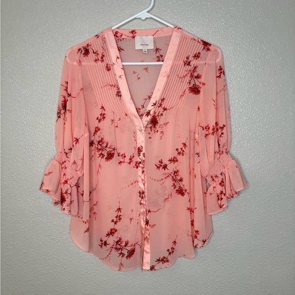 Cinq A Sept Jennings Floral Pintuck Button-Front Top S - Picture 3 of 7